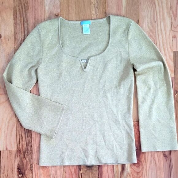 Silk & Metallic Blend Knit Vintage Y2K Top Small - Picture 1 of 4